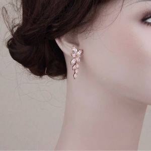 Crystal Rose Gold Leaf Earrings